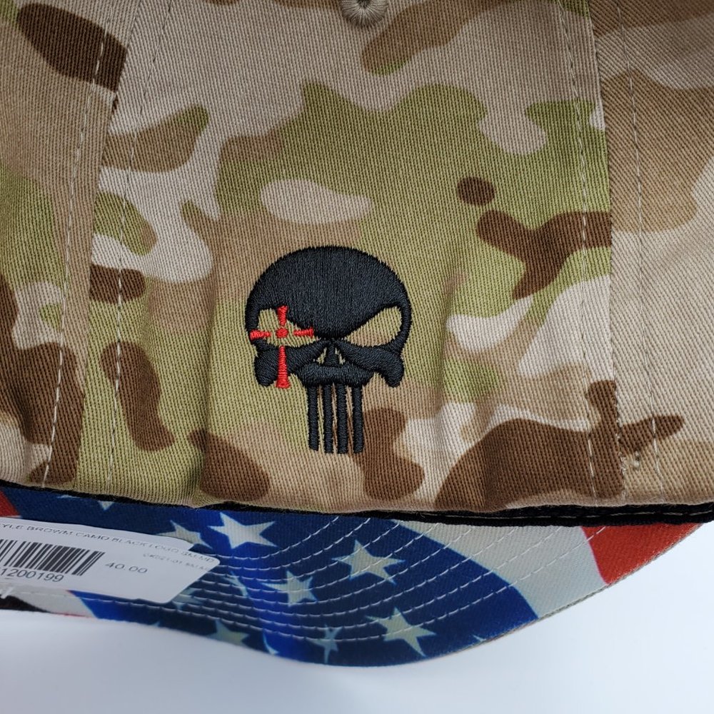 NWT Hooey Chris Kyle Brown Camo Men's Trucker Hat Flexfit American Flag S-M - Picture 8 of 15